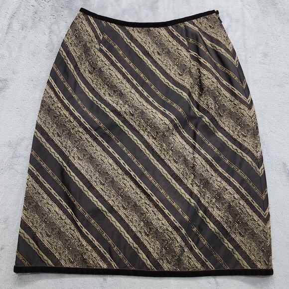 J.Jill Skirt Womens 2P PETITE Brown Velvet Trim Striped Wool Alpaca Blend A-Line - Picture 1 of 9